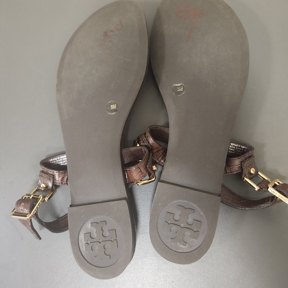 Tory Burch Trent Thong Sandals Brown Croc Embossed Sz 8M. Excellent Condition - Picture 8 of 8